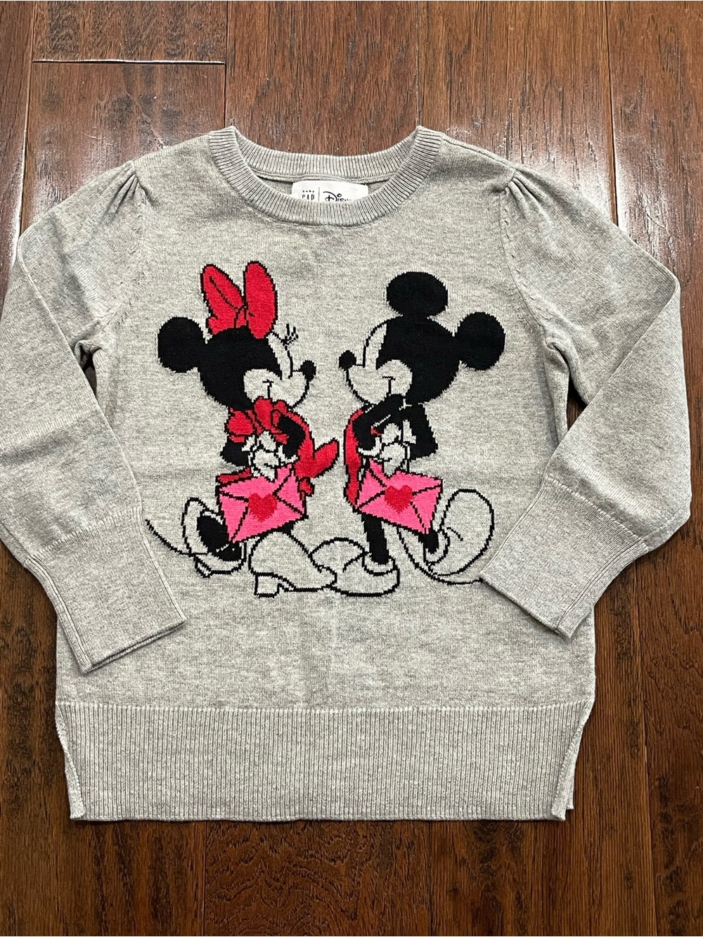 GAP Gray Knit Sweater with Pink Minnie & Mickey Graphic 100% Cotton